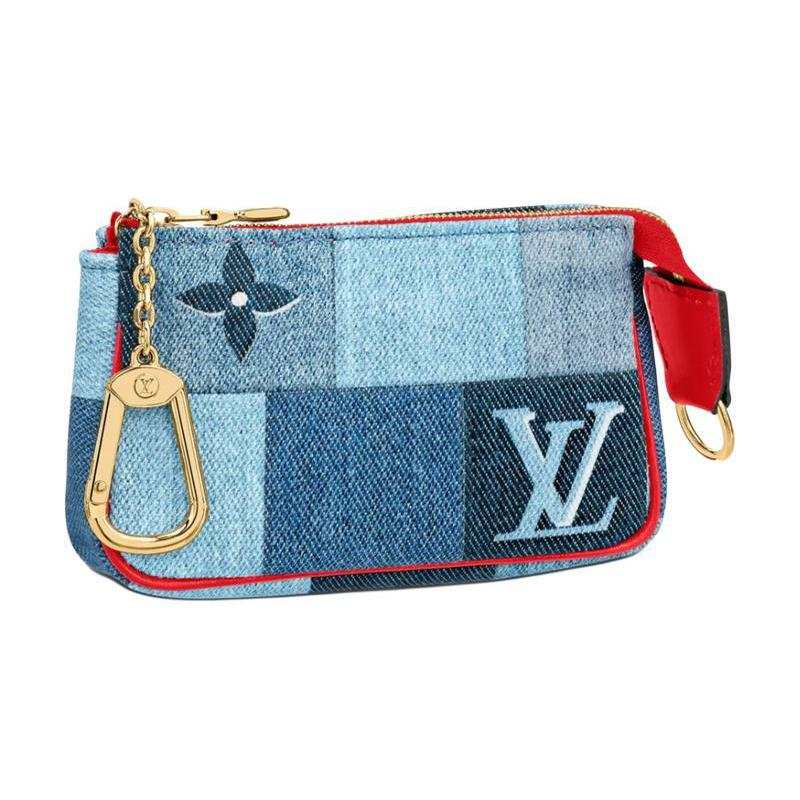 LOUIS VUITTON LOUIS VUITTON Micro Pochette Accessoires Denim Monogram Check Blue/Red