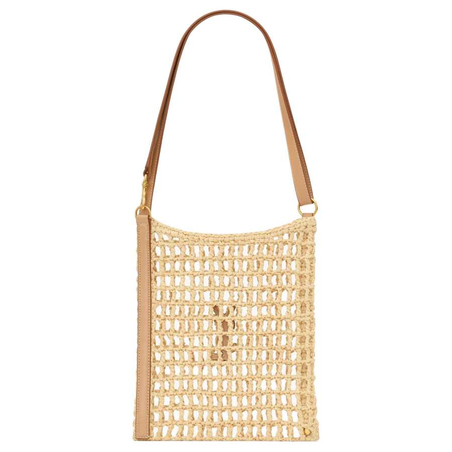 SAINT LAURENT Raffia Crossbody Bag, Shoulder Bag Mini Women's Natural & Vintage Brown Gold