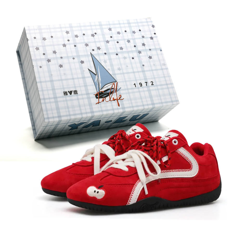 YALU Suede Low top Casual Shoes Unisex Red Apple