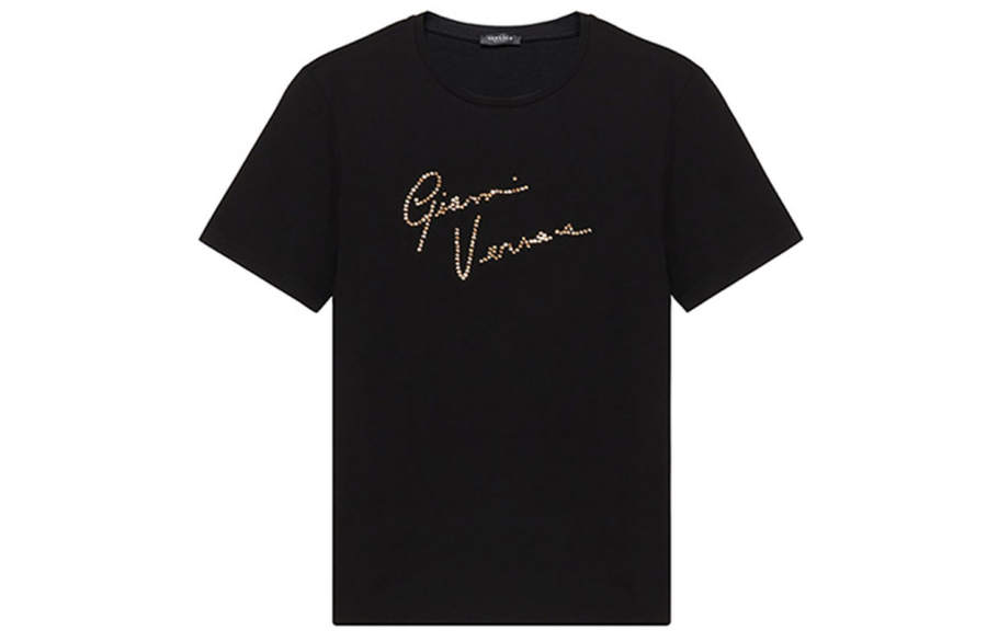 VERSACE T Shirts Women's Black Crew Neck Moderate Straight Fit