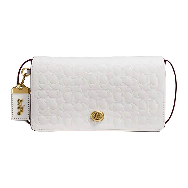COACH Dinky Cow Leather Flap Bag, Shoulder Bag, Crossbody Bag Small Women's White