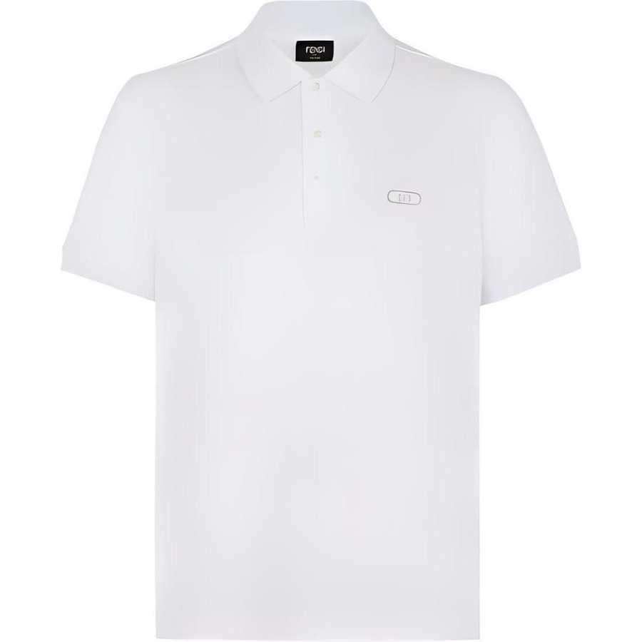 FENDI Polo Shirts Men's White Polo Collar Moderate Straight Fit