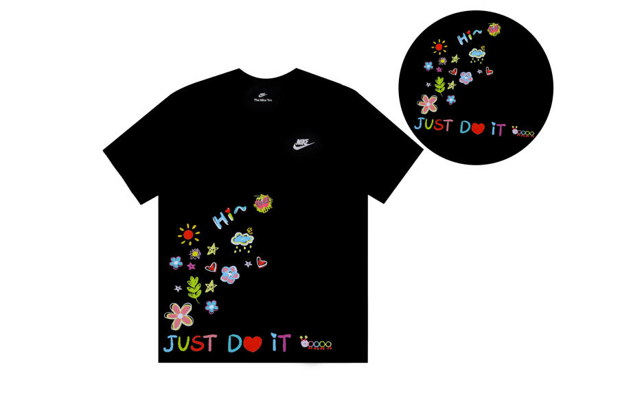 Nike Nike T Shirts Unisex Black Lingyun Graffiti Crew Neck Straight Fit
