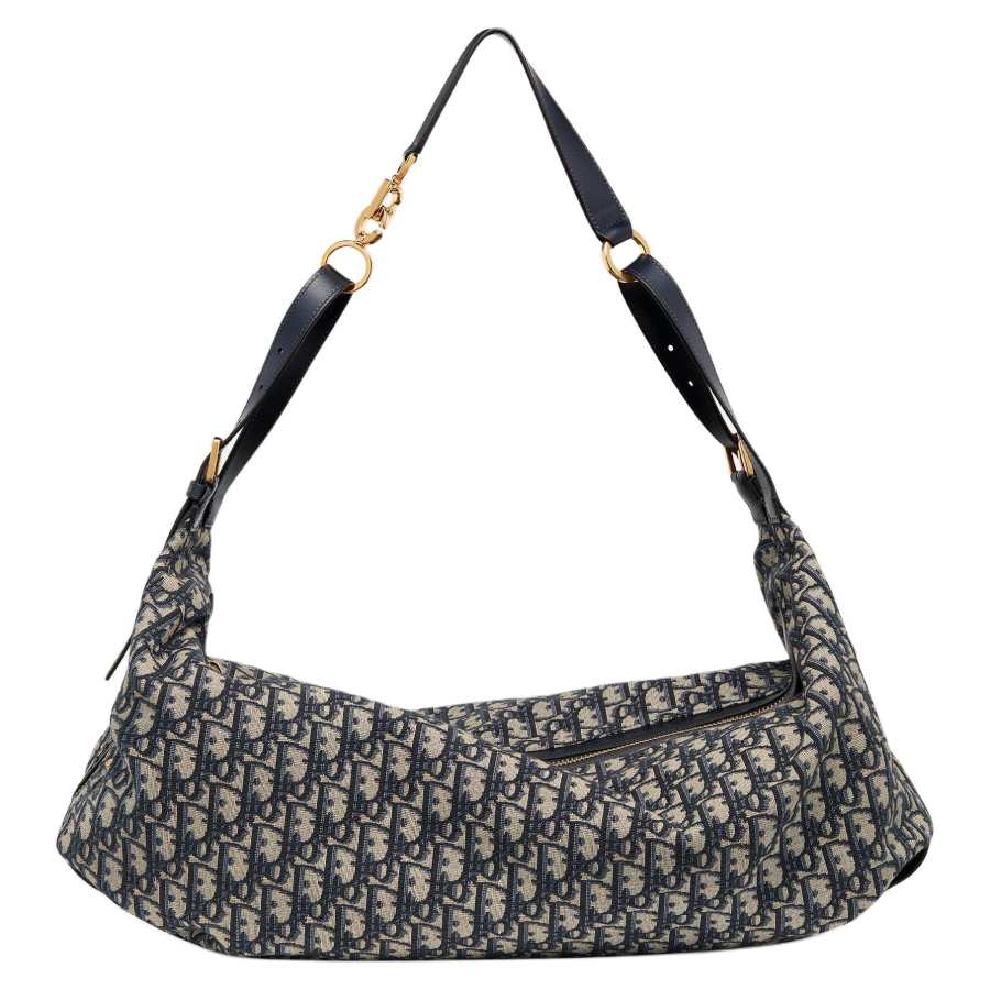 DIOR D Journey Cotton With Cow Leather Handbag, Shoulder Bag Large Women's Blue