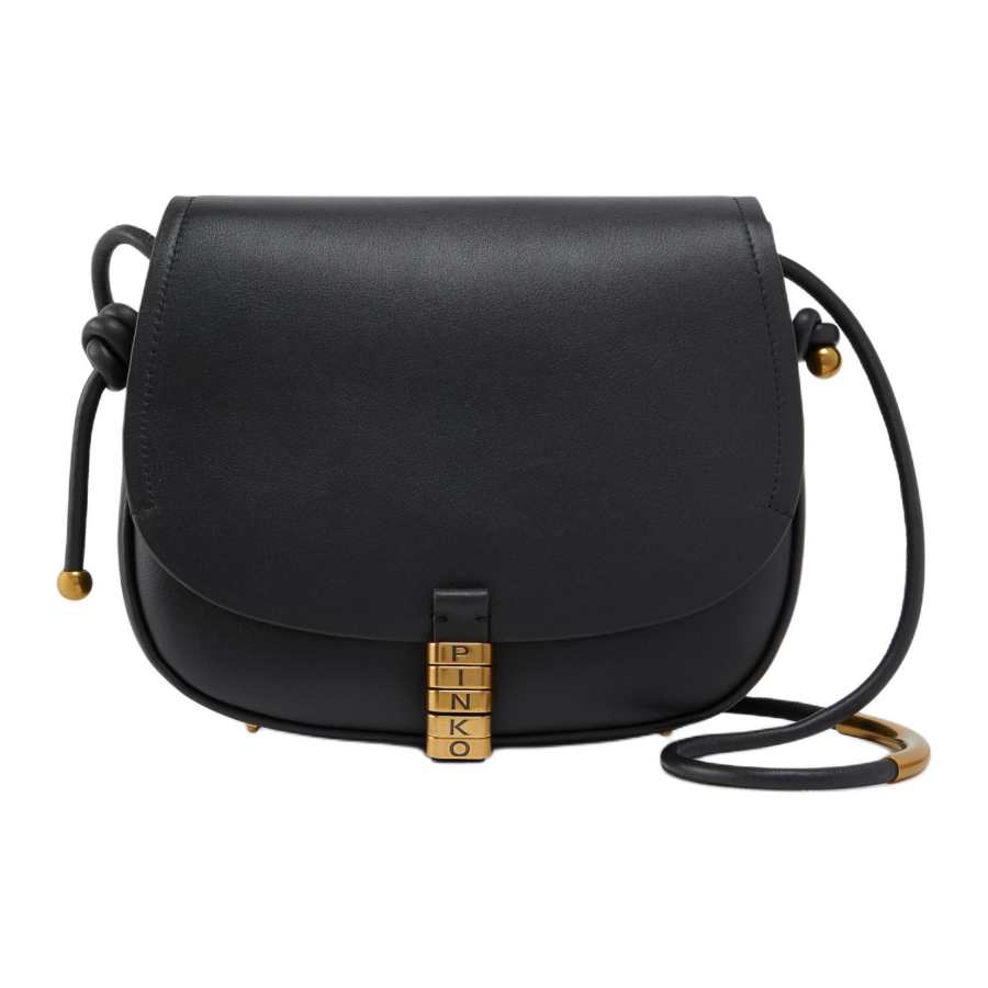 PINKO Cow Leather Shoulder Bag, Crossbody Bag Large Women's Black