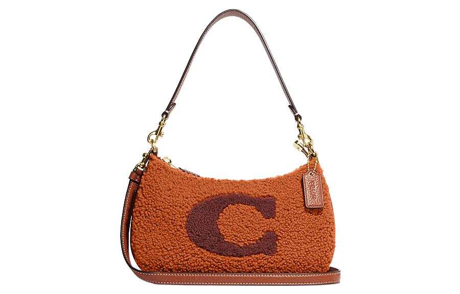 COACH Teri Sheep With Cow Leather Handbag, Shoulder Bag Medium Women's Dark Orange
