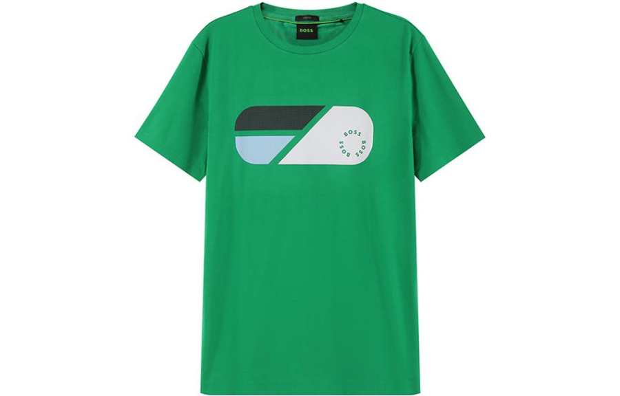 HUGO BOSS T Shirts Men's Green Crew Neck Moderate Straight Fit