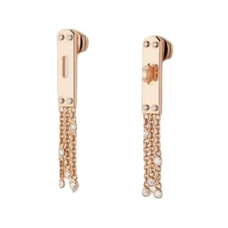 HERMES 18K Rose Gold Kelly Gavroche Diamond Earrings