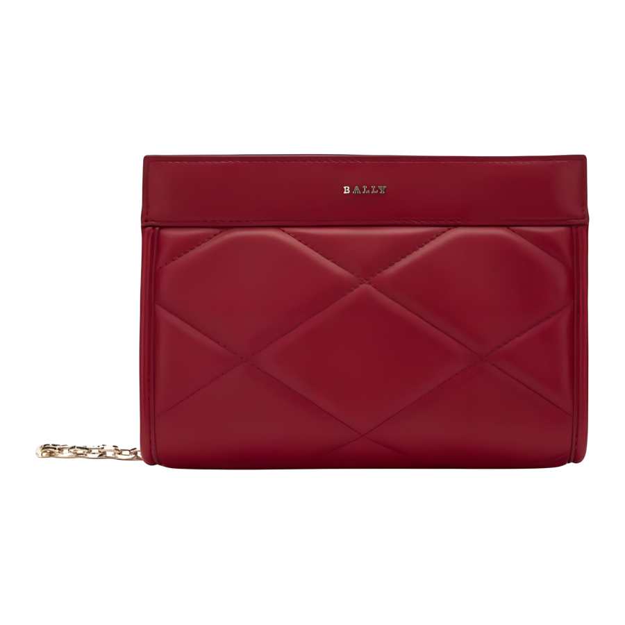 BALLY Sheepskin Wrist Bag Clutch Medium Women's Red