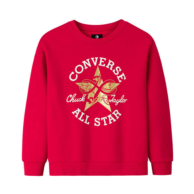 Converse Sweatshirt CNY All Star Crew Neck Pullover Casual Letter Fleece Lined Converse Red Kids'