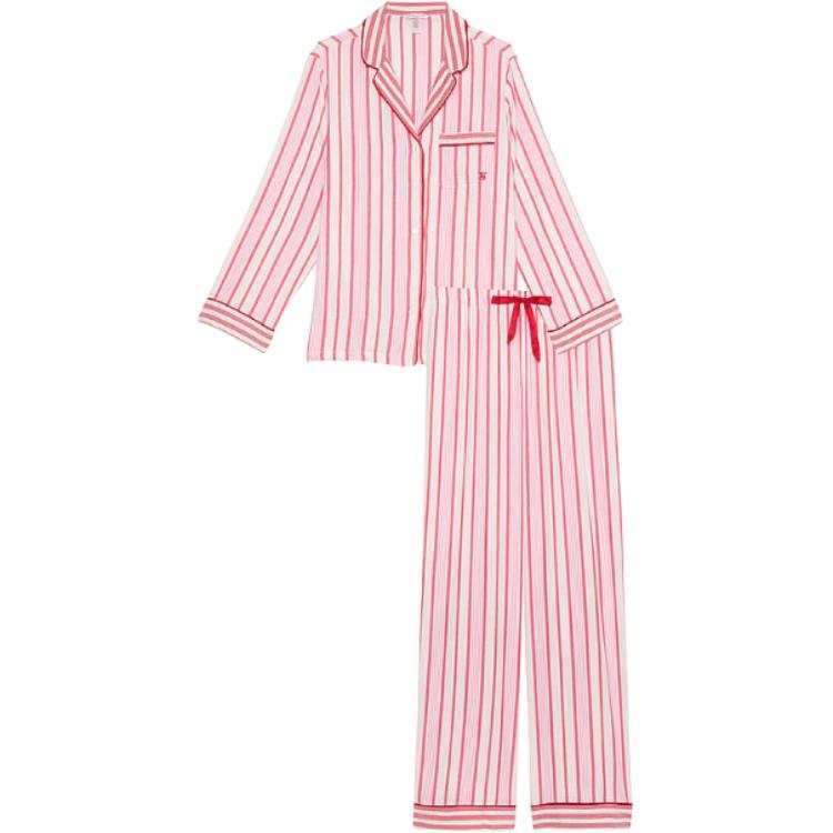 Victoria's Secret Flannel Long Pajama Set/CANDY CANE STRIPES Pajama Set Women's Pink