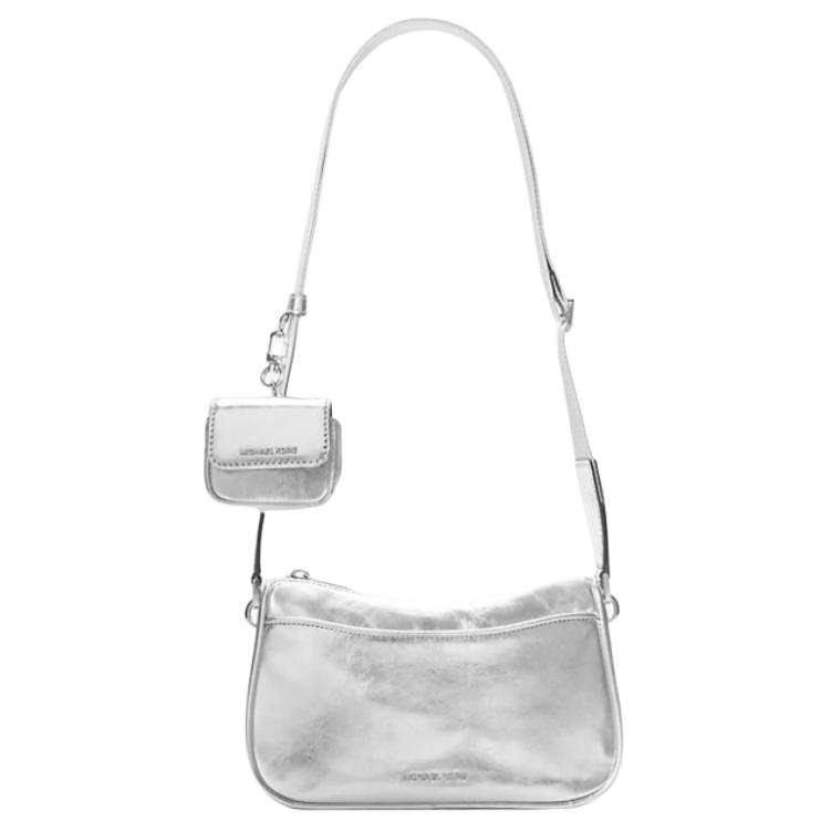 MICHAEL KORS Jet Set Leather Handbag, Shoulder Bag Regular Women's Silver