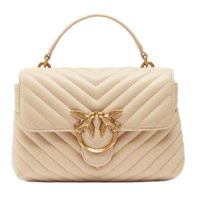 PINKO Sheepskin With Cow Leather One Shoulder Handbag Mini Women's Beige