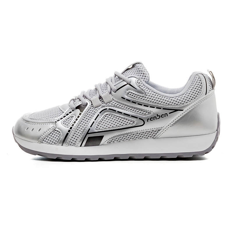 RENBEN Synthetic Leather, Textile Breathable And Lightweight Low top Casual Shoes Men's Silver
