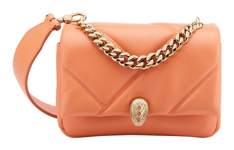 BVLGARI Serpenti Cabochon Calfskin Handbag, Shoulder Bag, Crossbody Bag Mini Women's Orange