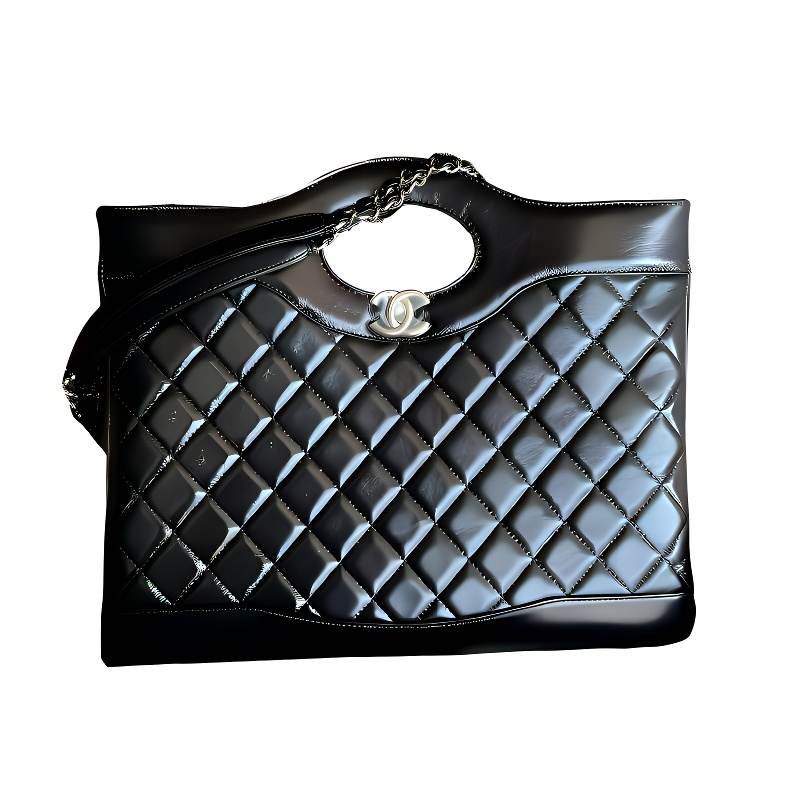 CHANEL Diamond Pattern Oil Wax Sheepskin Crossbody One Shoulder Handbag Large Women's Black