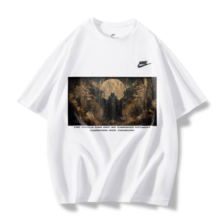 Nike Nike T Shirts Unisex White Nike Short Sleeved With Dark Angel Design Crew Neck Moderate Straight Fit