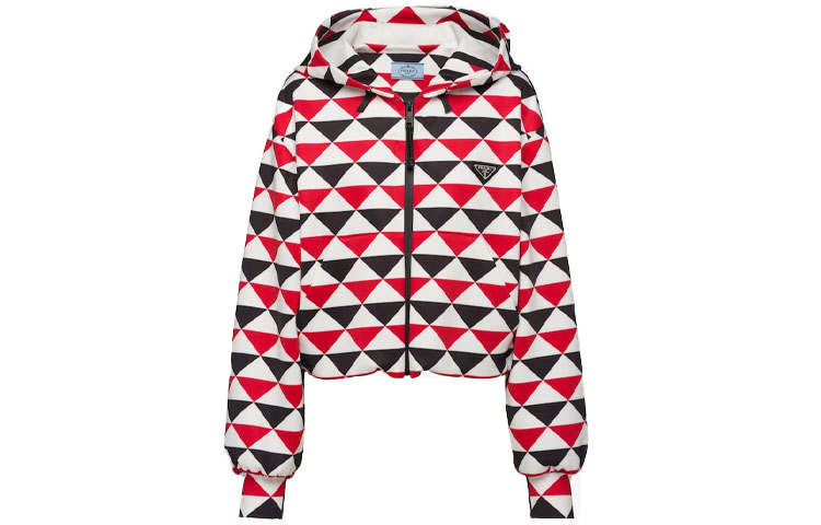 PRADA PRADA Diamond Print Triangle Logo Coat 'Navy/Red/White'