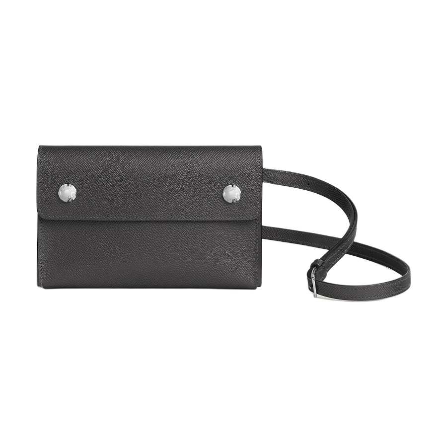 HERMES Hermèsnap Epsom Calfskin Wallet Women's 88 Graphite Gray