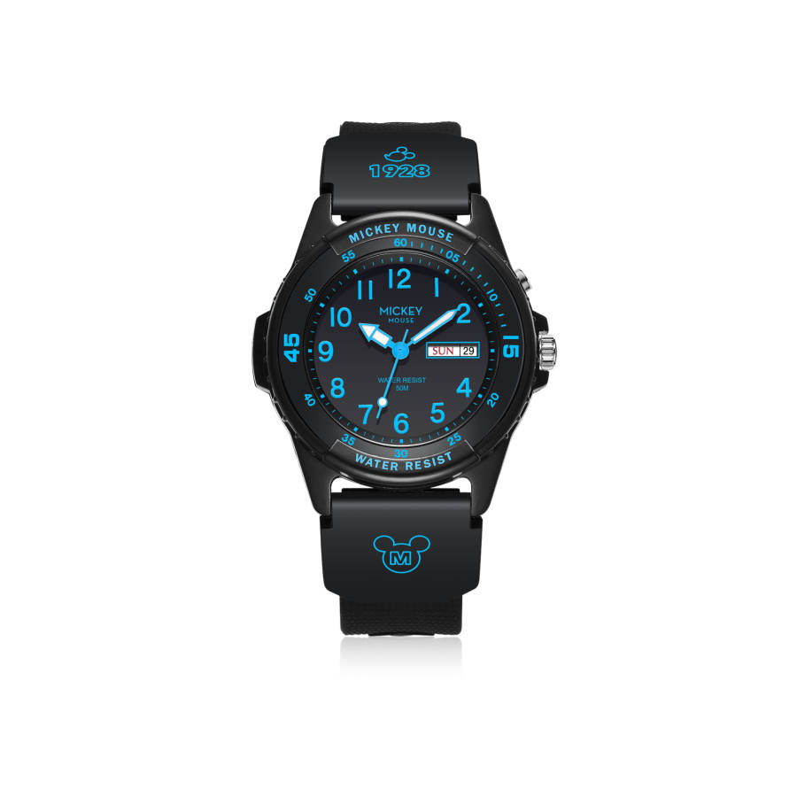 Disney Mickey Mouse Collaboration Mickey Mouse Quartz Movement Silicone Strap Watch Unisex Black Dial