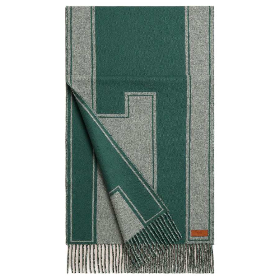 HERMES Casaque Cashmere Knit Scarves Women's Green