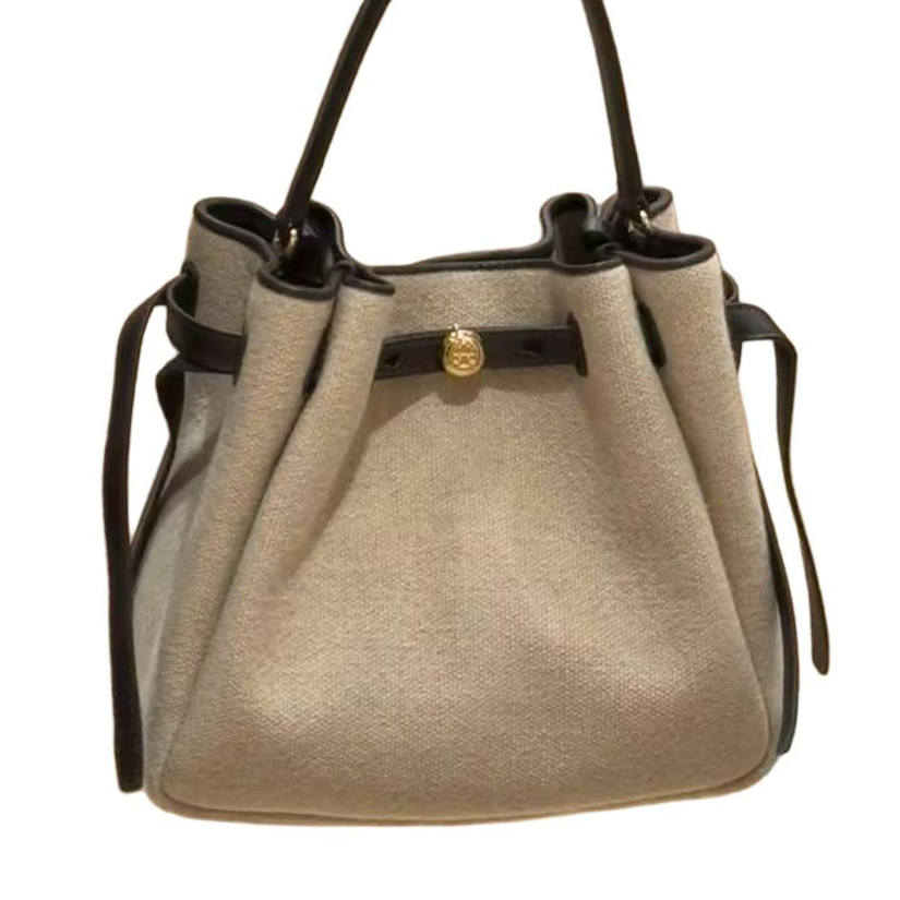 TORY BURCH Romy Wool Bucket Bag, One Shoulder Handbag Small Women's Beige