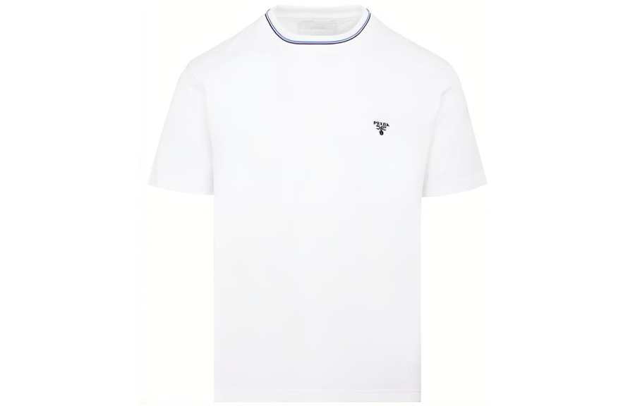 PRADA PRADA T Shirts Men's White Crew Neck Moderate Straight Fit