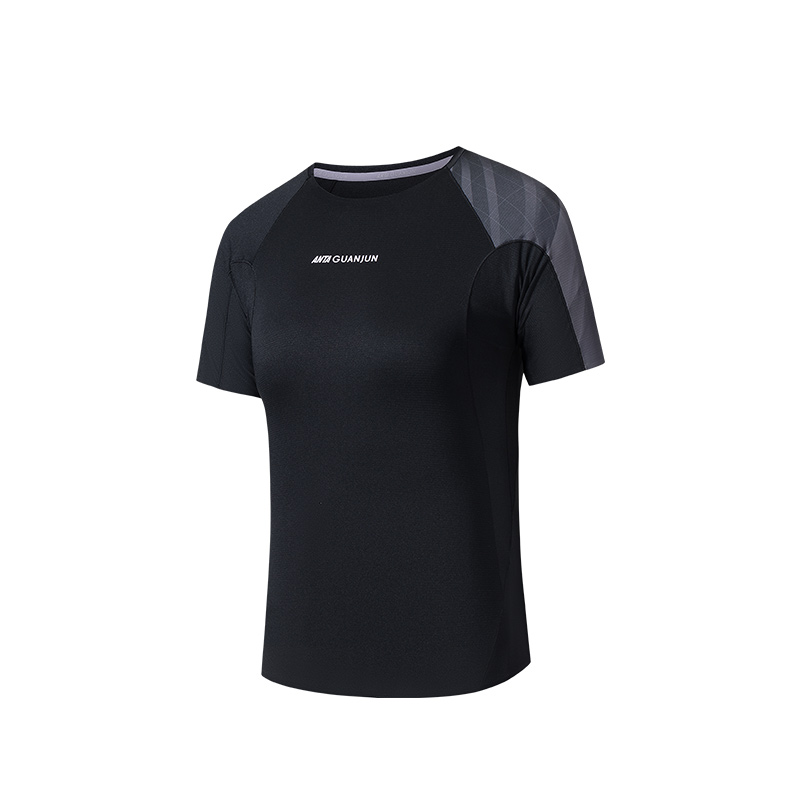 ANTA T Shirts Women's Black Crew Neck Moderate Straight Fit