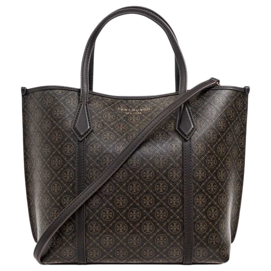 TORY BURCH Perry Canvas Tote Bag, Shopping Bag, Shoulder Bag, Crossbody Bag, Handbag Small Women's Dark Brown