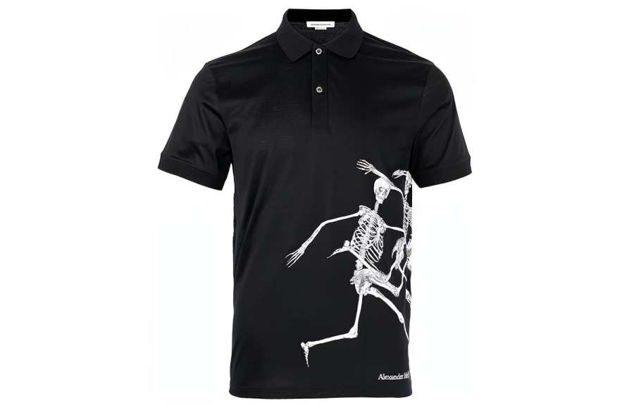 Alexander McQueen Polo Shirts Men's Black Polo Collar Moderate Straight Fit
