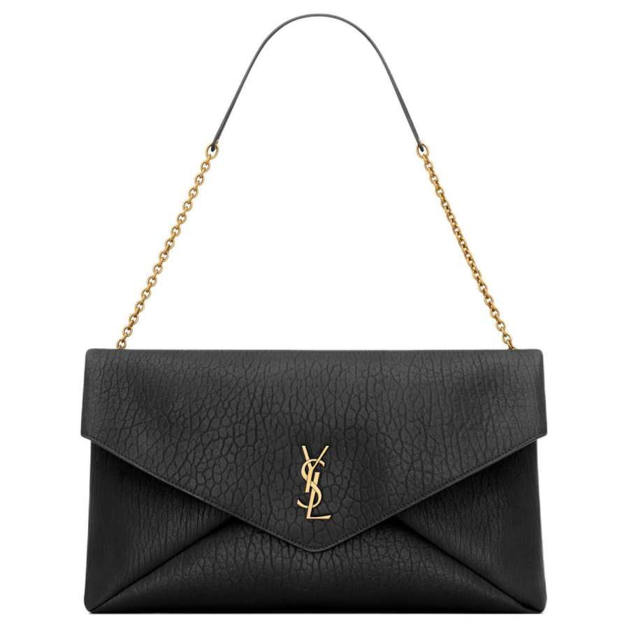 SAINT LAURENT Cassandre Sheepskin Envelope Bag, Handheld Handbag, Shoulder Bag Extra Large Women's Black