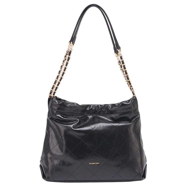 YEARCON Cow Leather With Synthetic Leather Handbag Large Women's Black