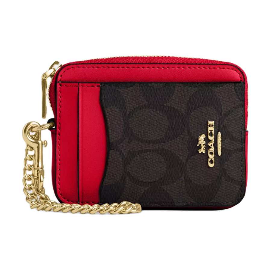COACH COACH Leather Card Holder Regular Women's Walnut & Bold Red