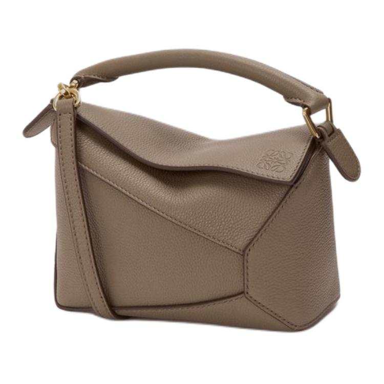 LOEWE Puzzle Grain Calfskin Crossbody One Shoulder Handbag Mini Women's Taupe