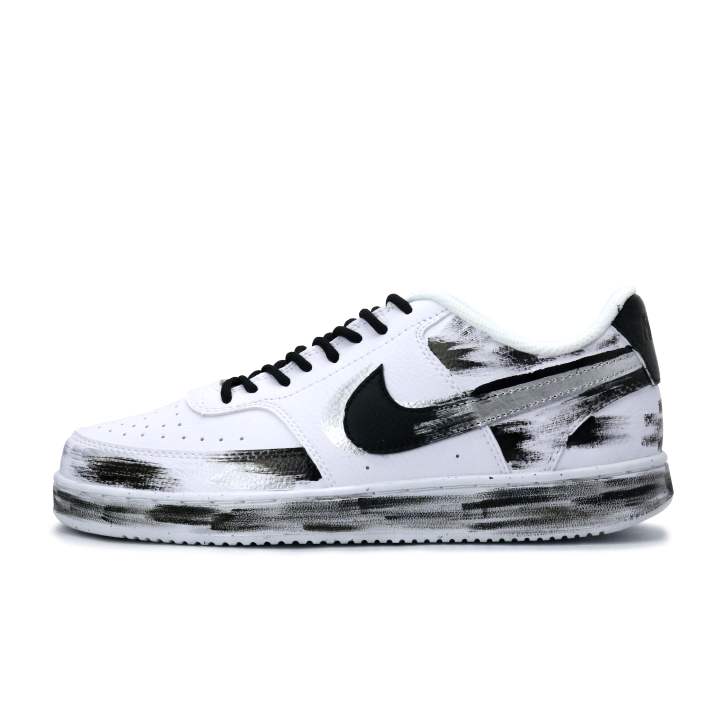 Nike Nike Court Vision 1 Breathable And Slip Resistant Low top Skateboard Shoes Men's Black White Silver
