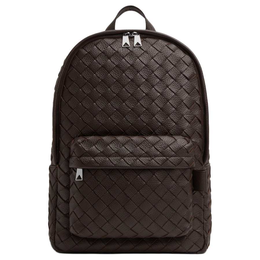 Bottega Veneta Intrecciato Calfskin Backpack Men's Chocolate Brown