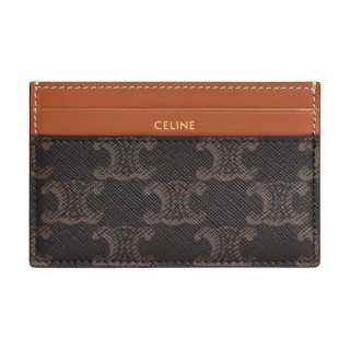 CELINE Triomphe Canvas With Calfskin Card Holder Medium Women's Tan