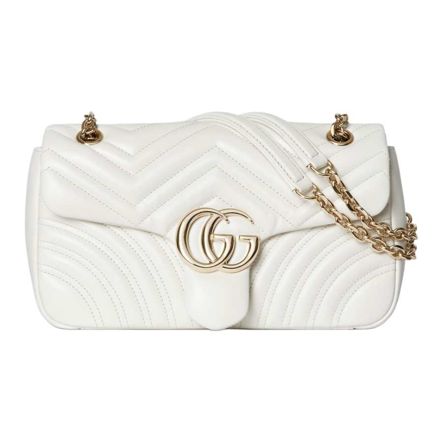 GUCCI GG Marmont Lambskin Shoulder Bag Medium Women's White