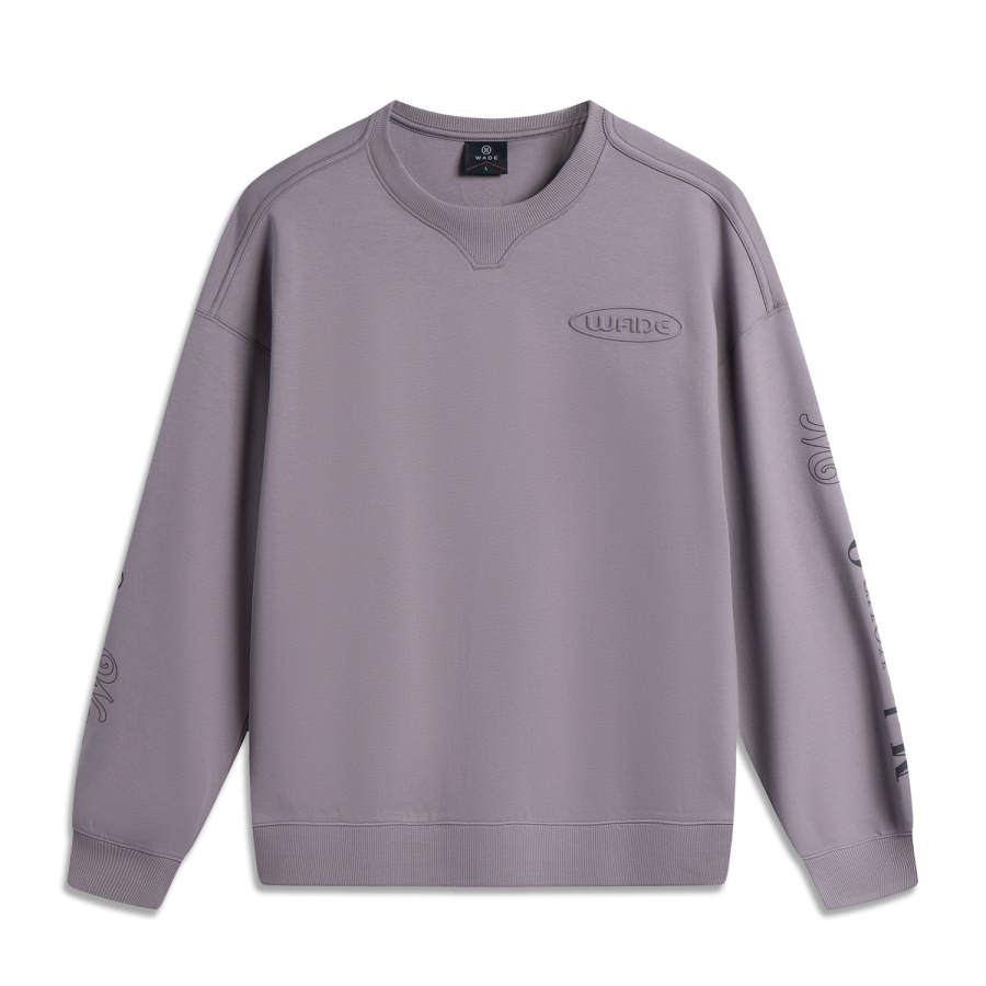 Li-Ning Li Ning Sweatshirts Men's Carbon Gray Purple Crew Neck Moderate Regular