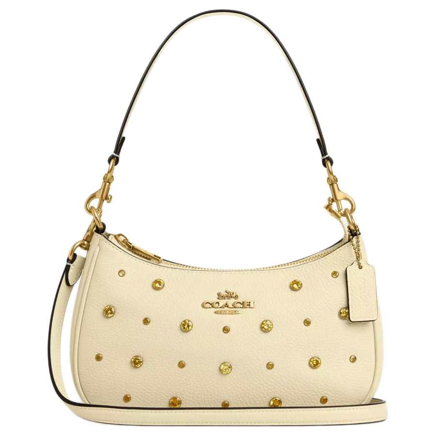 COACH Teri Leather Portable Crossbody Bag, Shoulder Bag Medium Women's Brass & Moonlight Yellow