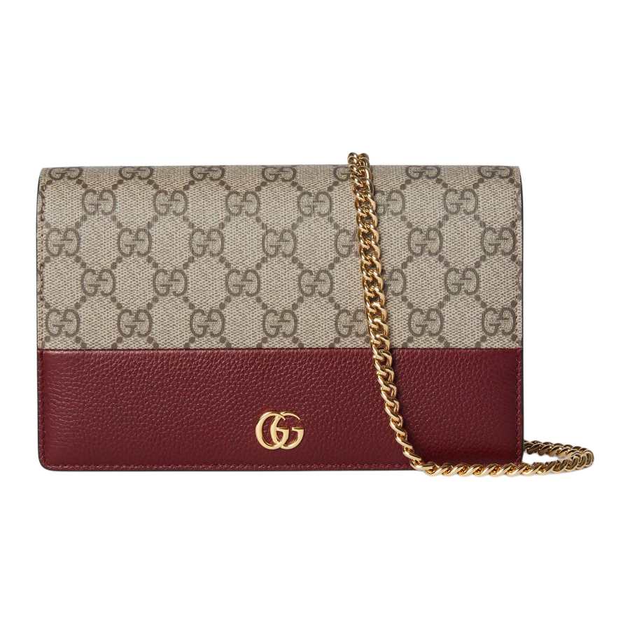 GUCCI GG Marmont Leather Crossbody Bag, Shoulder Bag Women's Red & Beige