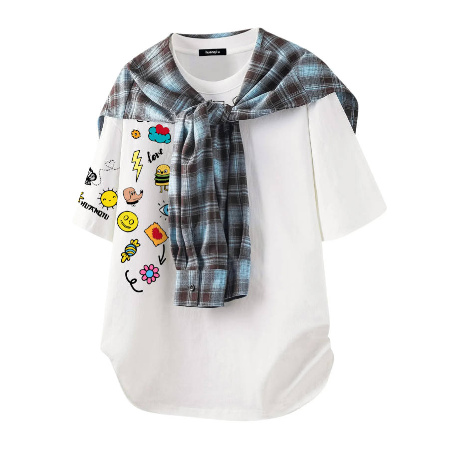 HUANQIU T Shirts Unisex Crew Neck Moderate Mock Two Piece