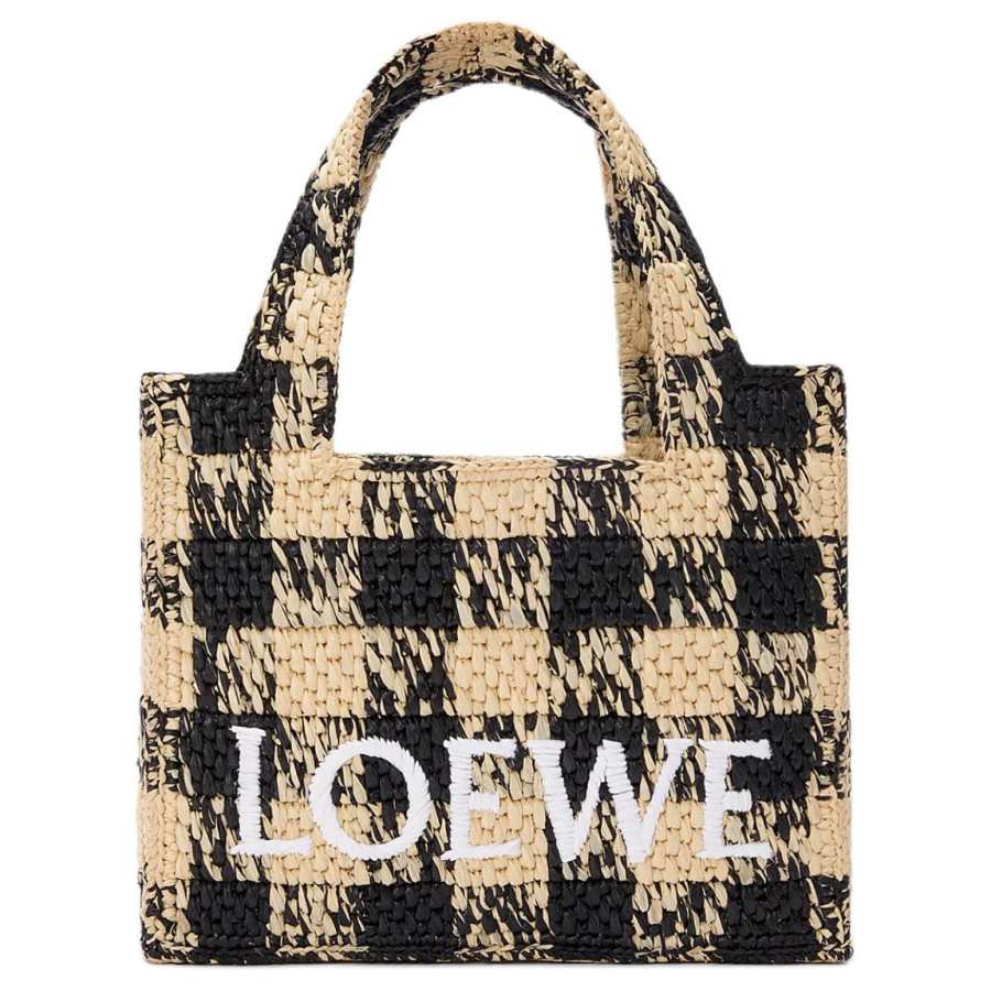 LOEWE Font Tote Raffia Tote Bag, Shopping Bag, Shoulder Bag, Handbag Mini Women's Natural & Black