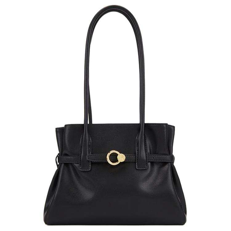 ELLE Cow Leather Underarm Handbag, Shoulder Bag Women's Black/Wheat