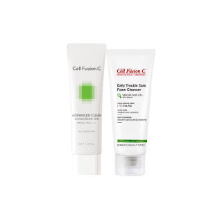 Cell Fusion C Green Sun Protection Primer Cream Facial Cleanser Skincare Sets Hydrating Cleaning 50ml+130ml