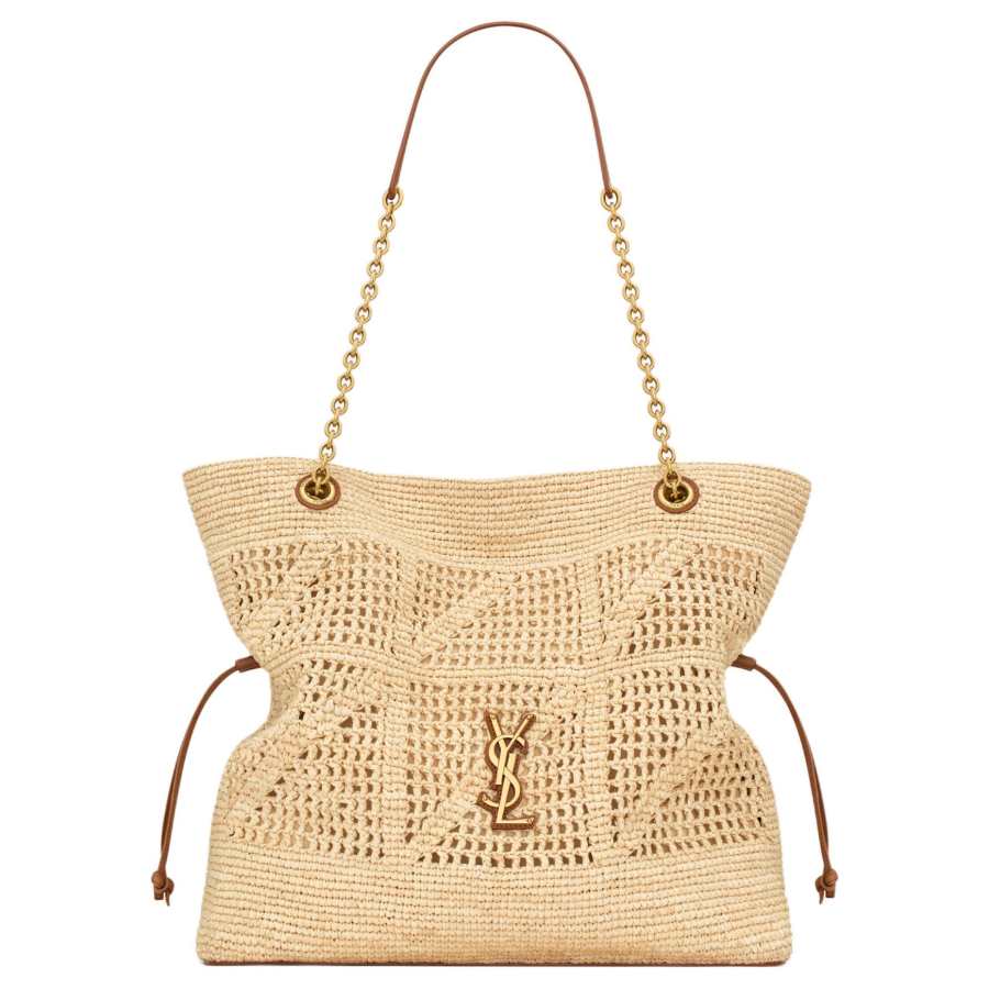 SAINT LAURENT Jamie Raffia Tote Bag, Shopping Bag, Handbag, Shoulder Bag Regular Women's Natural & Brick Red
