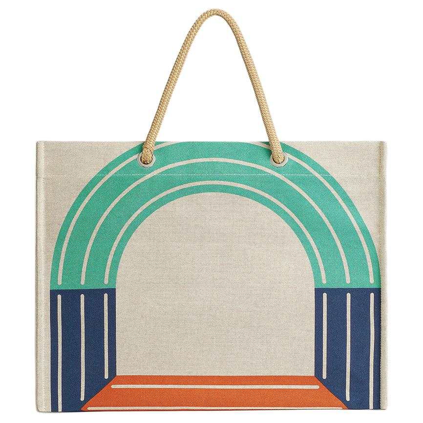HERMES MAILLON MARIN Cotton Handbag Women's Light Green & Army Blue & Brick Red