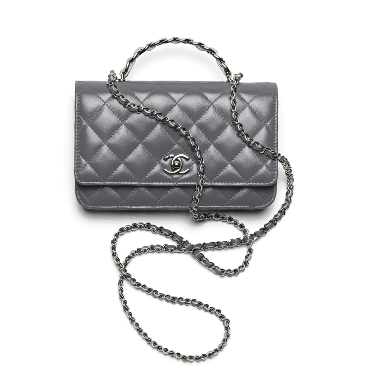 CHANEL WOC Cow Leather, Dark Silver Metal Wallet, Shoulder Bag, Crossbody Bag, Handbag Mini Women's Gray