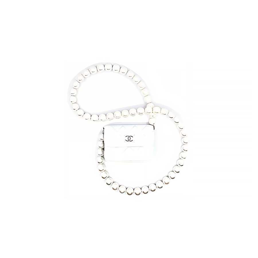 CHANEL Leather Coin Purse Women's White