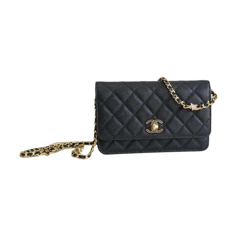 CHANEL WOC Litchi Grain Cow Leather Shoulder Bag, Crossbody Bag, Wallet Women's Black